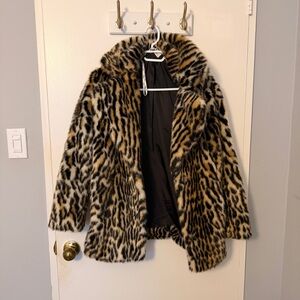 Jakke Leopard Print Faux Fur Coat - size 2